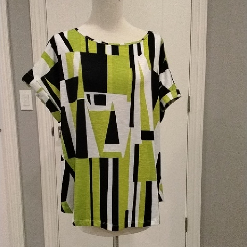 Multiples Geometric Short Sleeve Top - Lime and Black